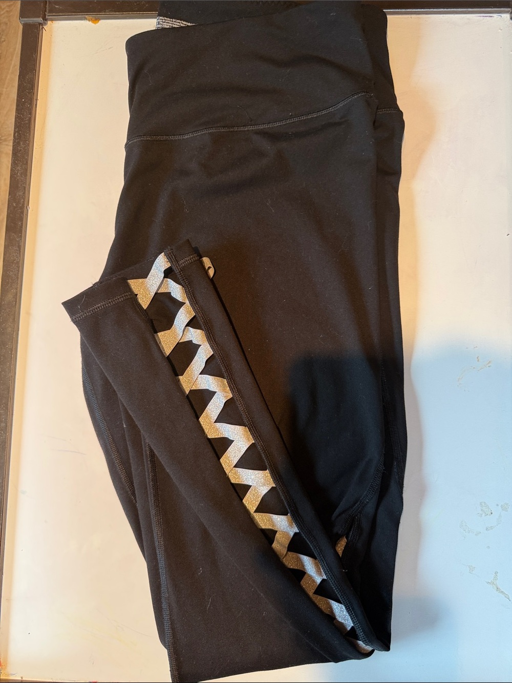 Victoria's Secret Black Leggings with Silver Chevron Side Trim